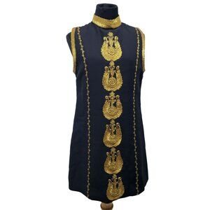Nili Lotan Delphine Black Gold Embroidered Mini Shift Dress
